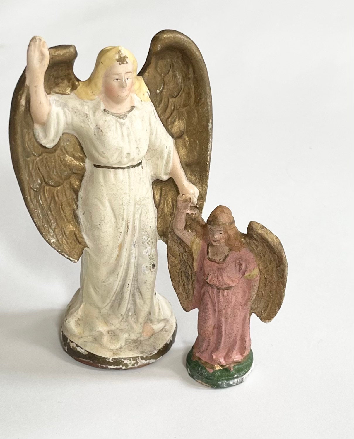 Two German Nativity Angel Figurines Vintage Antique Nativity Set