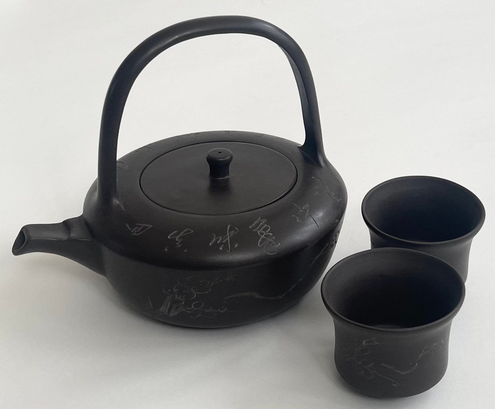 Yixing Tea Pot Tea Set Two Cups Teapot Espresso Brown Earthenware Clay Original Paperwork