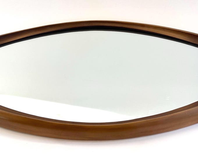 Midcentury Modern Syroco Mirror Vintage 50s 60s MCM Sculptural Composite Wood Frame Oval Eye Shaped Wall Mirror Made in USA
