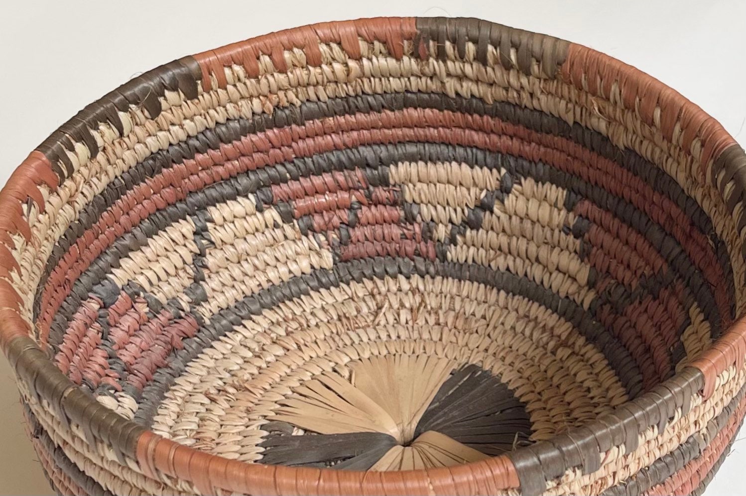 Handmade African Basket Bowl Vintage Faded Round Circle Woven African