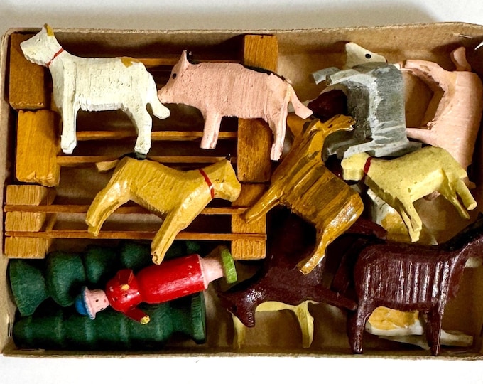 Vintage German Wooden Toys Degreno East Germany Farm Animal Set