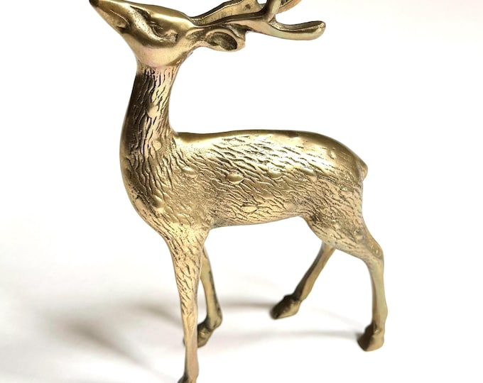 Vintage Brass Deer Stag Figure Statue 60s 70s Solid Brass Standing Deer Stag Animal Sculptural Modernist