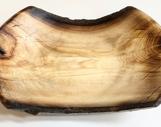 Handmade Aspen Wood Bowl Dish Artist Signed SG Colorado Western Cabin Ranch Lodge Minimalist Catchall Decorative Tray