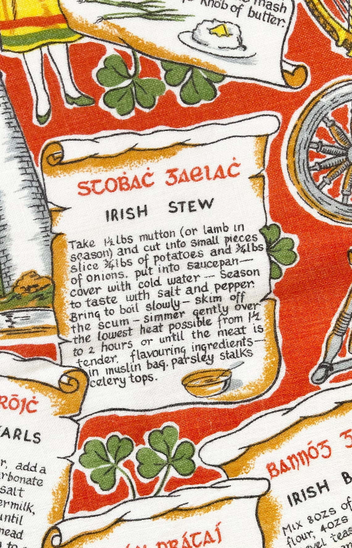 Irish Linen Tea Towel with Traditional Irish Recipes Vintage Etsy