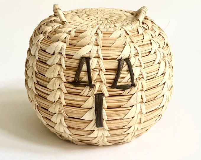 Signed Tohono O'Odham Owl Basket: Southwest Native American Decor