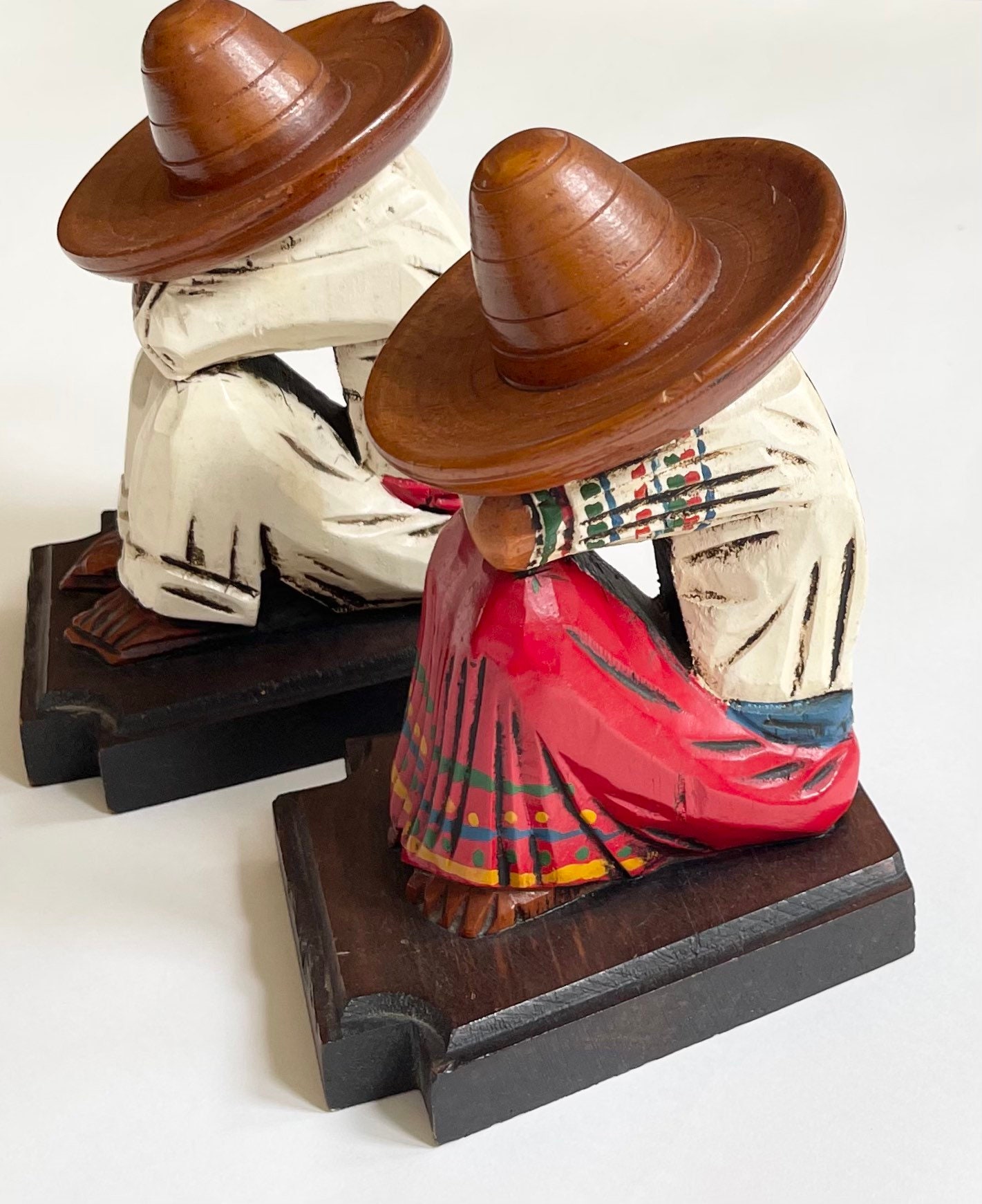 Mexican Wooden Bookends Pair Mexico Wood Book Ends Mid Century Souvenir