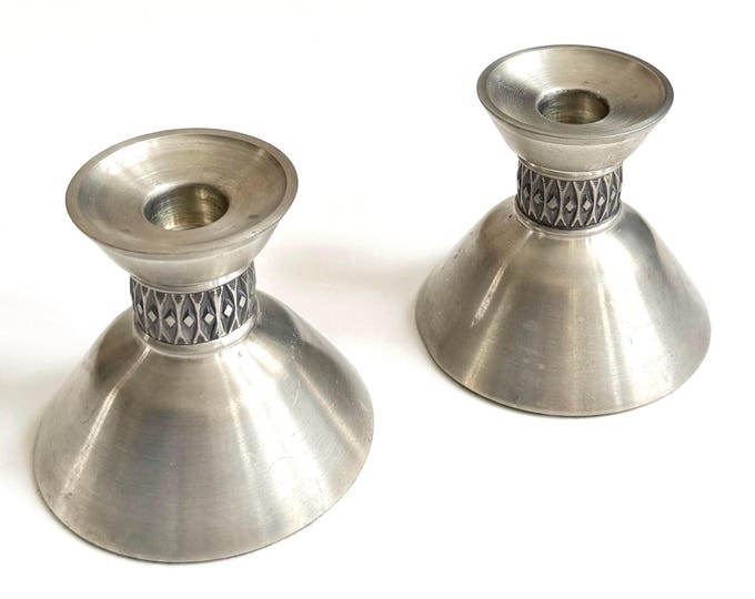 Vintage Måstad Norway Pewter Candlestick Holders Scandinavian MCM Pair of Silver Tone Candle Holders Minimalist Sleek Sculptural