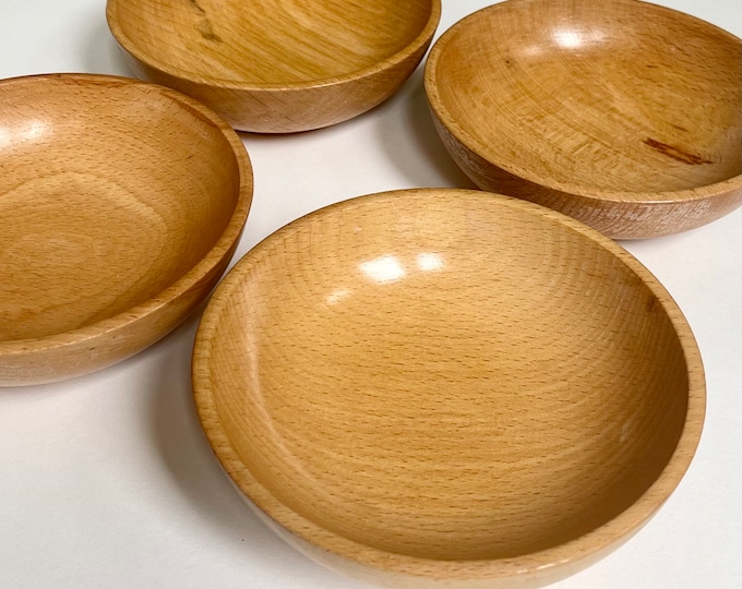 Blonde Wood Bowl Set of 4 Salad Bowls Made in Japan Mid Century Vintage Boho Minimalist Sculptural Solid Wood Made in Japan