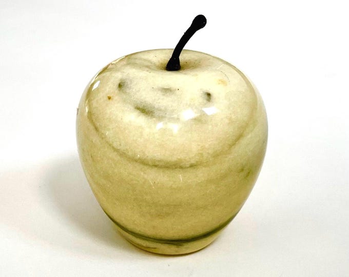 Solid Onyx Apple Figurine Paperweight Decorative Object Yellow Beige Gray Carved Onyx Stone Large Decorative Fruit Object