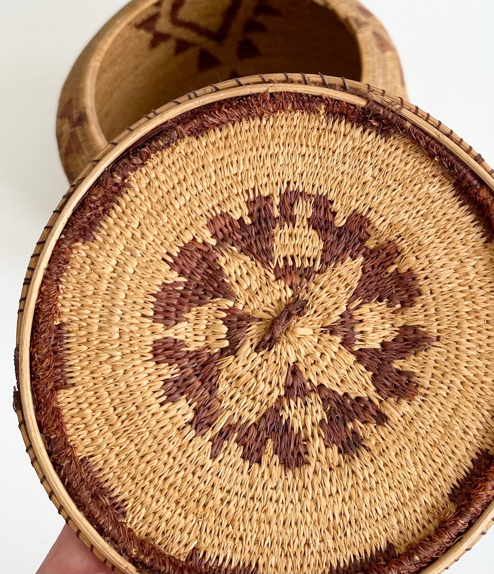 Antique Native American Basket with Lid Lidded Extremely Fine Delicate