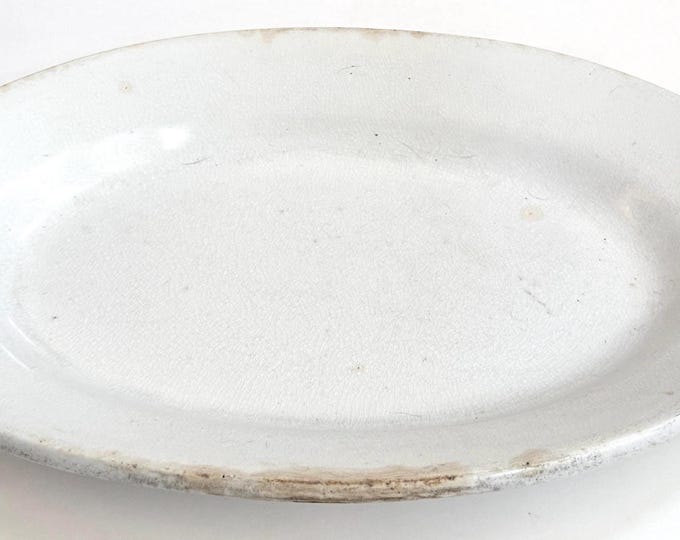 Vintage White Ironstone Platter Large Oval Farmhouse Serving Plate Made in England by James Edwards & Sons