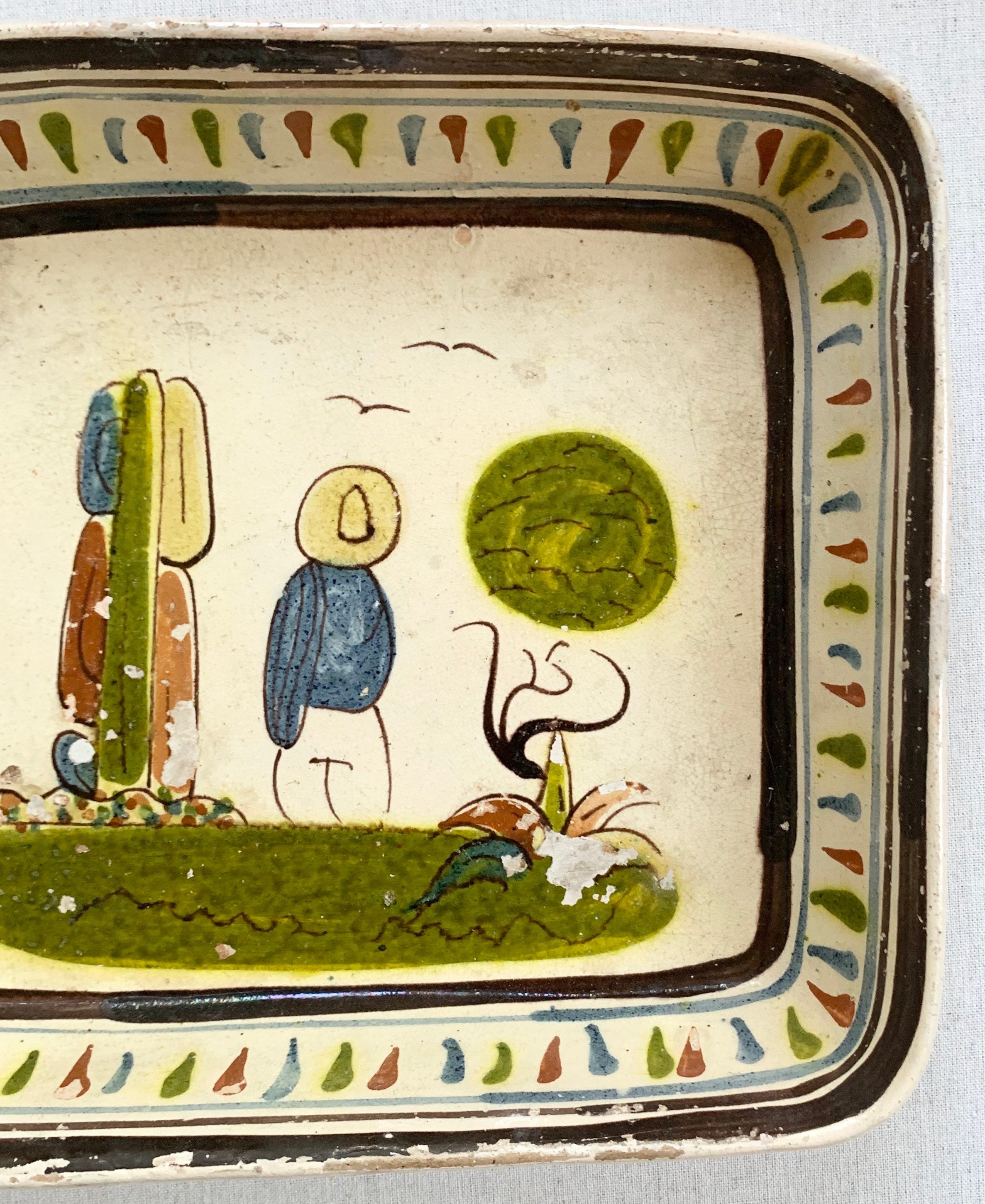 Mexican Ceramic Clay Bowl Platter Hand Painted Made in Mexico Folk Art