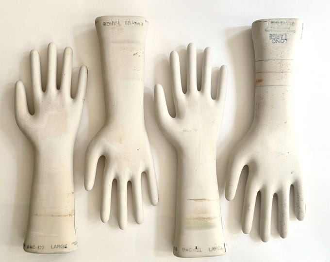 Vintage Porcelain Glove Mold Hand Form Vintage Antique Circa 1930's Matte White Porcelain Large Long Industrial Jewelry Display Mannequin