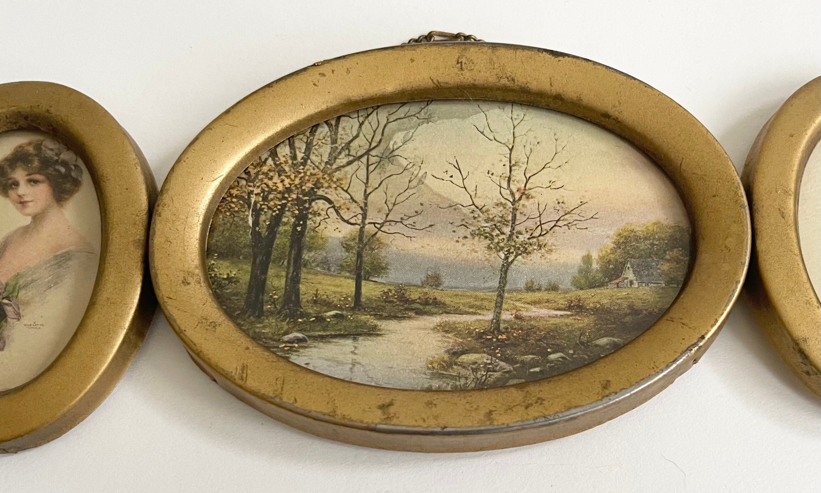 Small Victorian Style Wall Hanging Female Bust Nature Landscape Scene