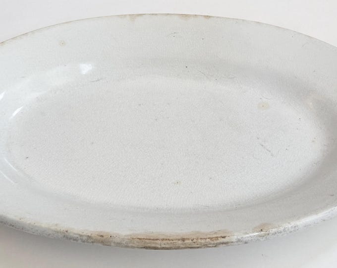 Vintage White Ironstone Platter Tray Large Oval Serving Dish Plate Worn Farmhouse Kitchen Crackle Finish