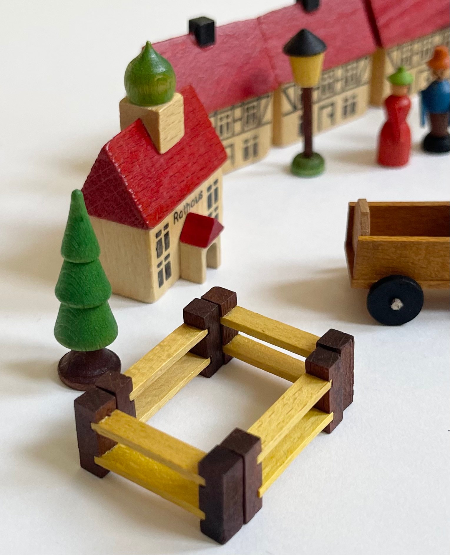 German Wooden Toy Set East Germany Original Box Wood Christmas Village Town People Animal