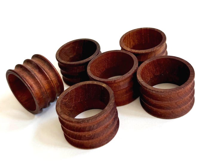 Mid Century Vintage Wood Napkin Ring Set Sculptural Modernist