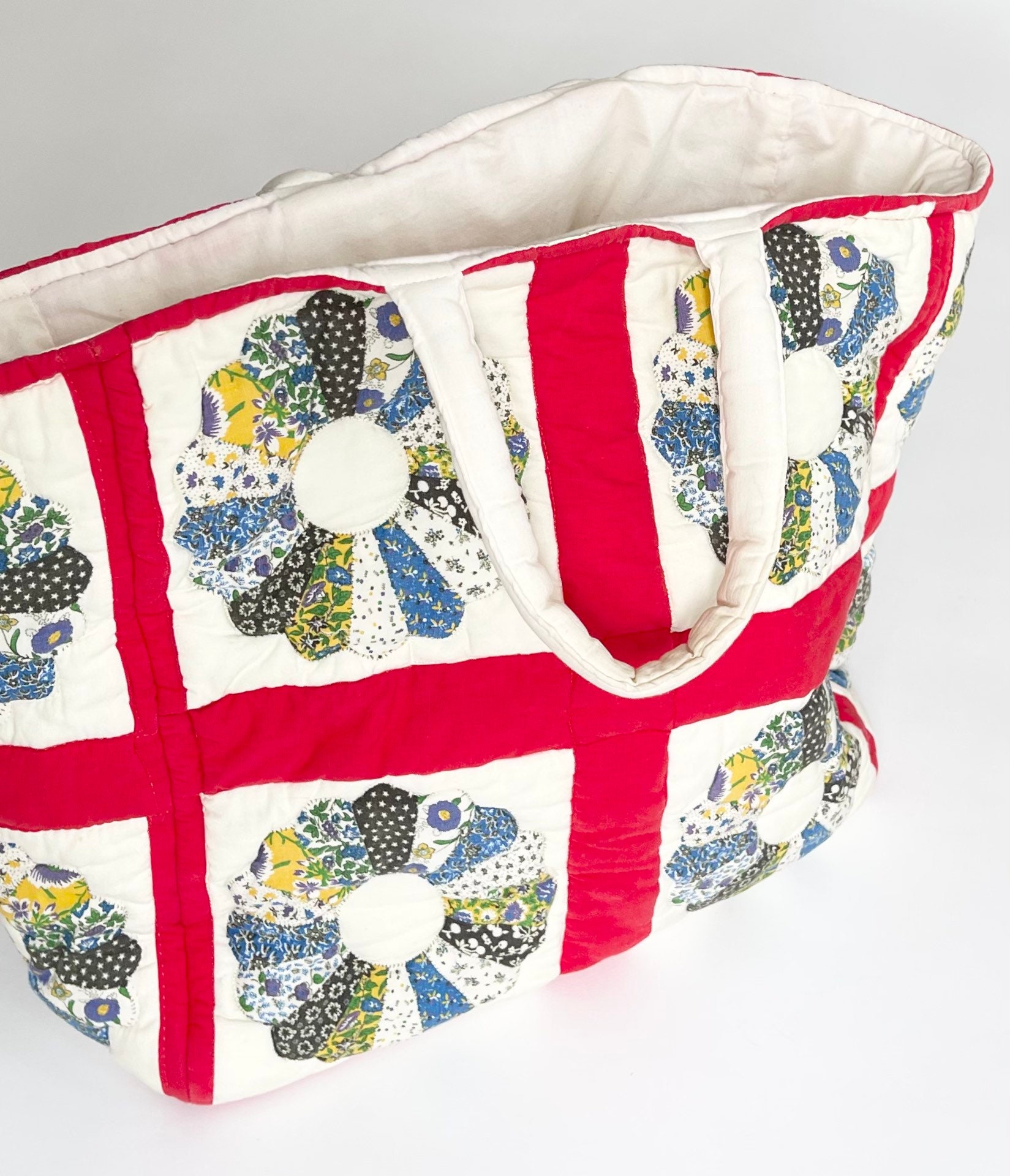 Quilted Cotton Tote Bag Sewing Knitting Bag Vintage Patchwork Floral