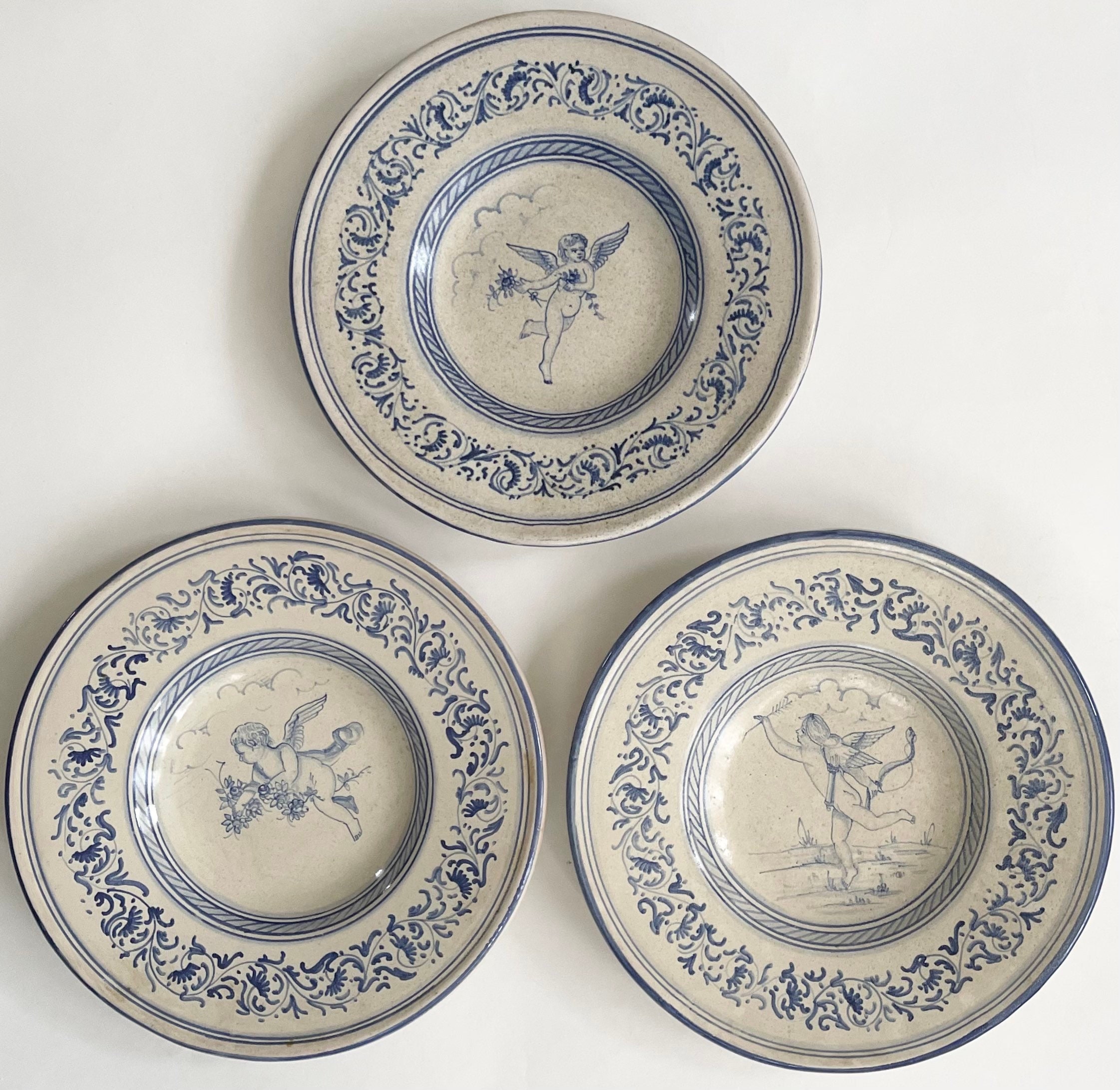 Italian Stoneware Cherub Plate Lot of 3 Decorative Hanging Plates