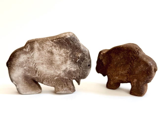 Micaceous Clay Buffalo Bison Sculpture Figure Santa Fe New Mexico Estate Piece Vintage Native American Handmade Modernist Pottery Animal