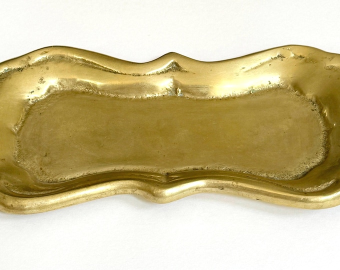 Heavy Solid Brass Dish Mid Century MCM Ring Trinket Catchall Jewelry Tray Ashtray Vintage Classic Minimalist Sculptural Home Decor