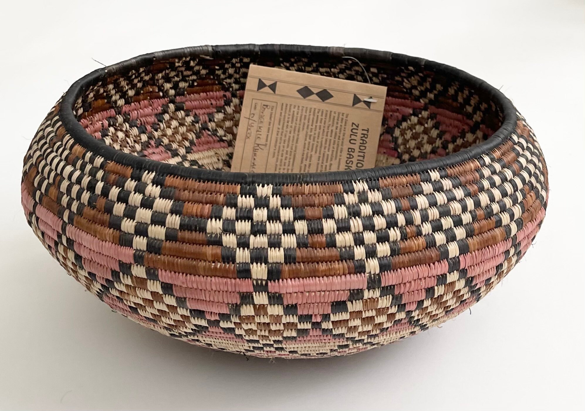 Large African Zulu Basket Vintage with Original Tags Artist Signed