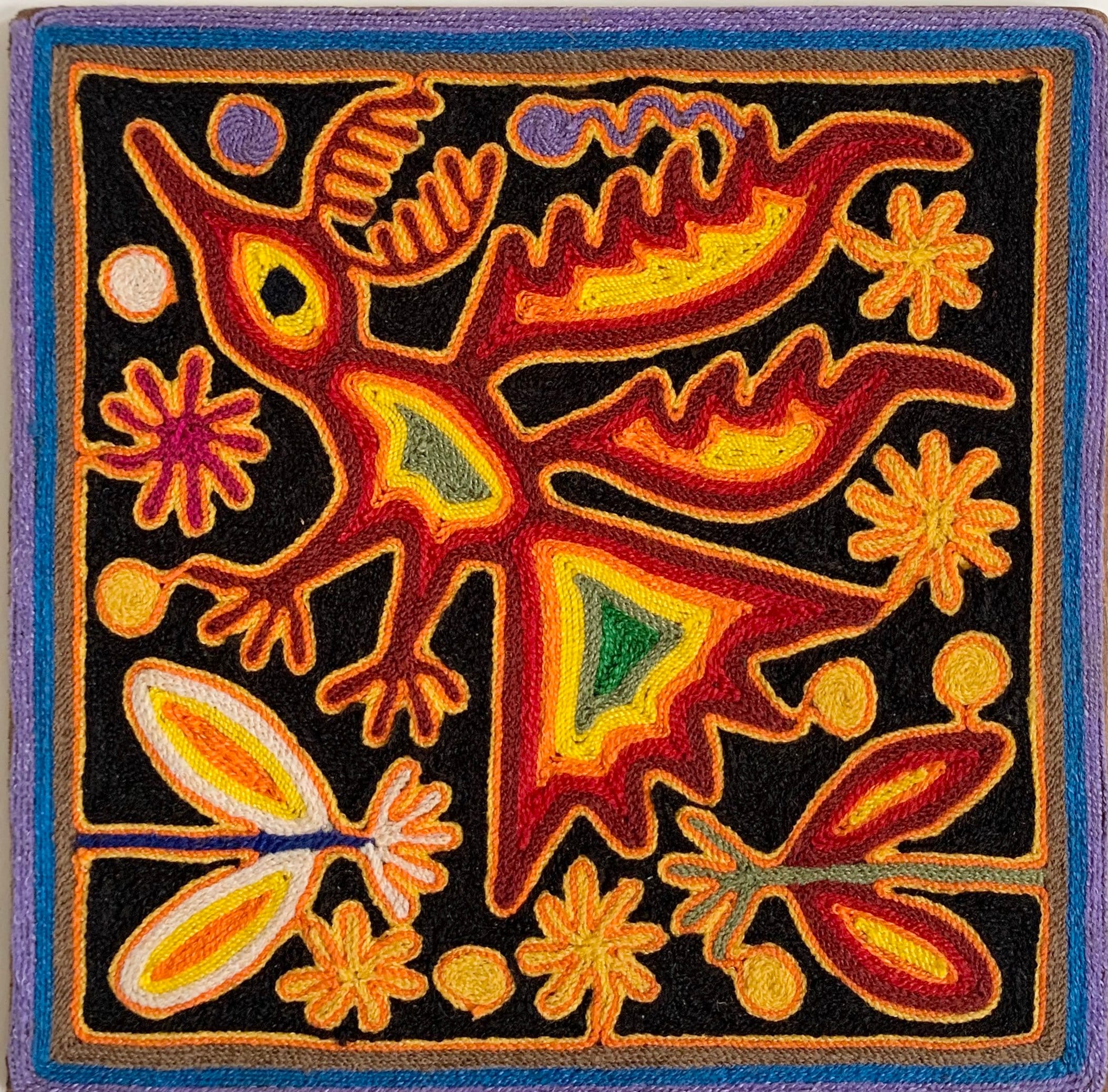 Mexican Huichol Yarn Art Painting Nierika Wall Hanging Colorful Vintage