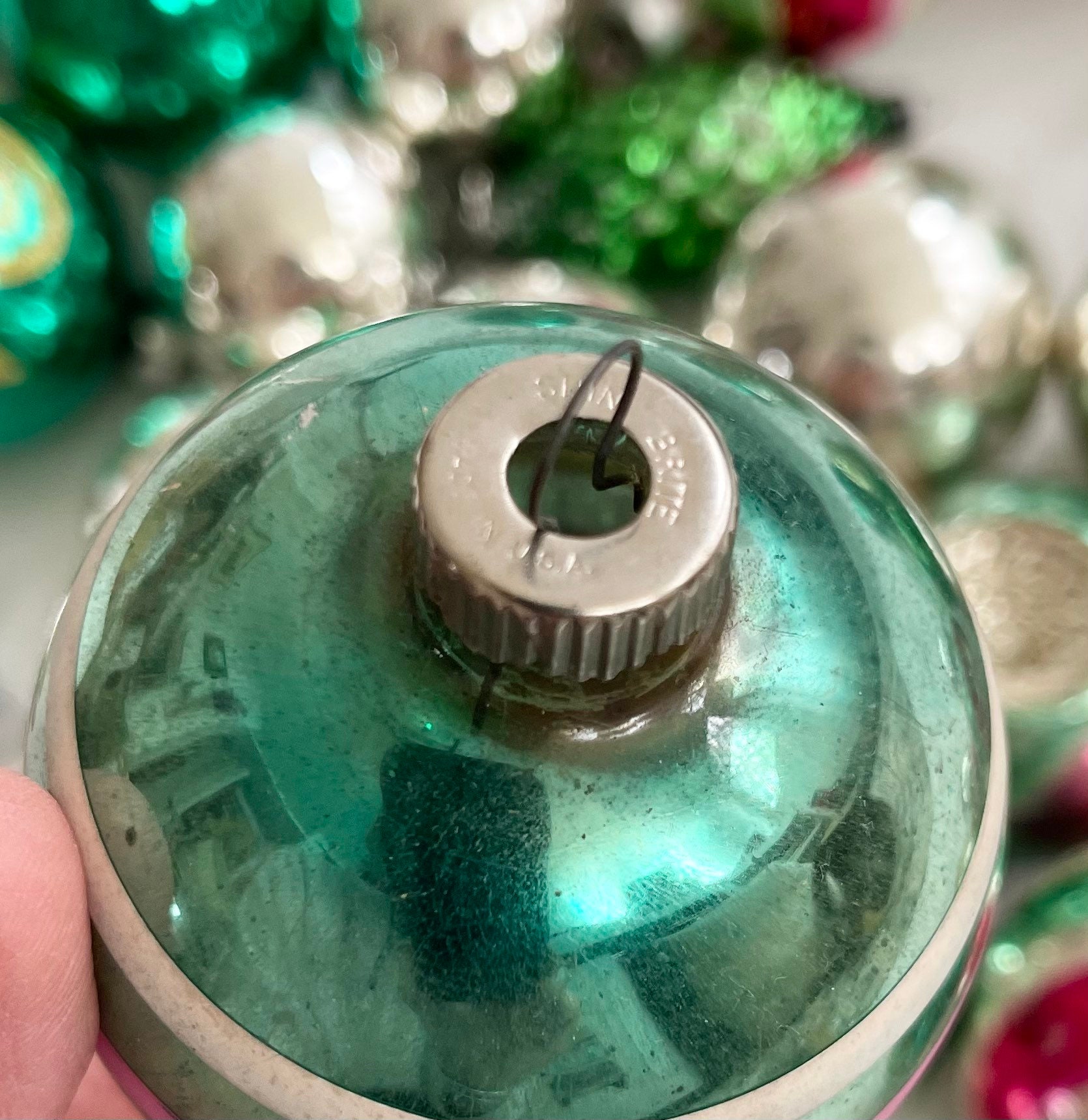 Vintage Green Glass Ornaments Mixed Lot of 25 Green Silver Tone