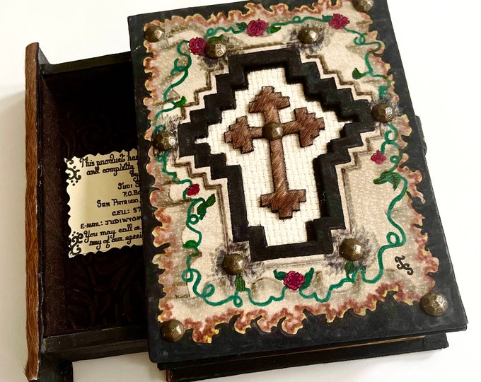 Handmade Southwest Decorative Box Vintage Signed Handmade Wooden Wood Box New Mexico Folk Art Religious Cross Judi Sullivan San Patricio