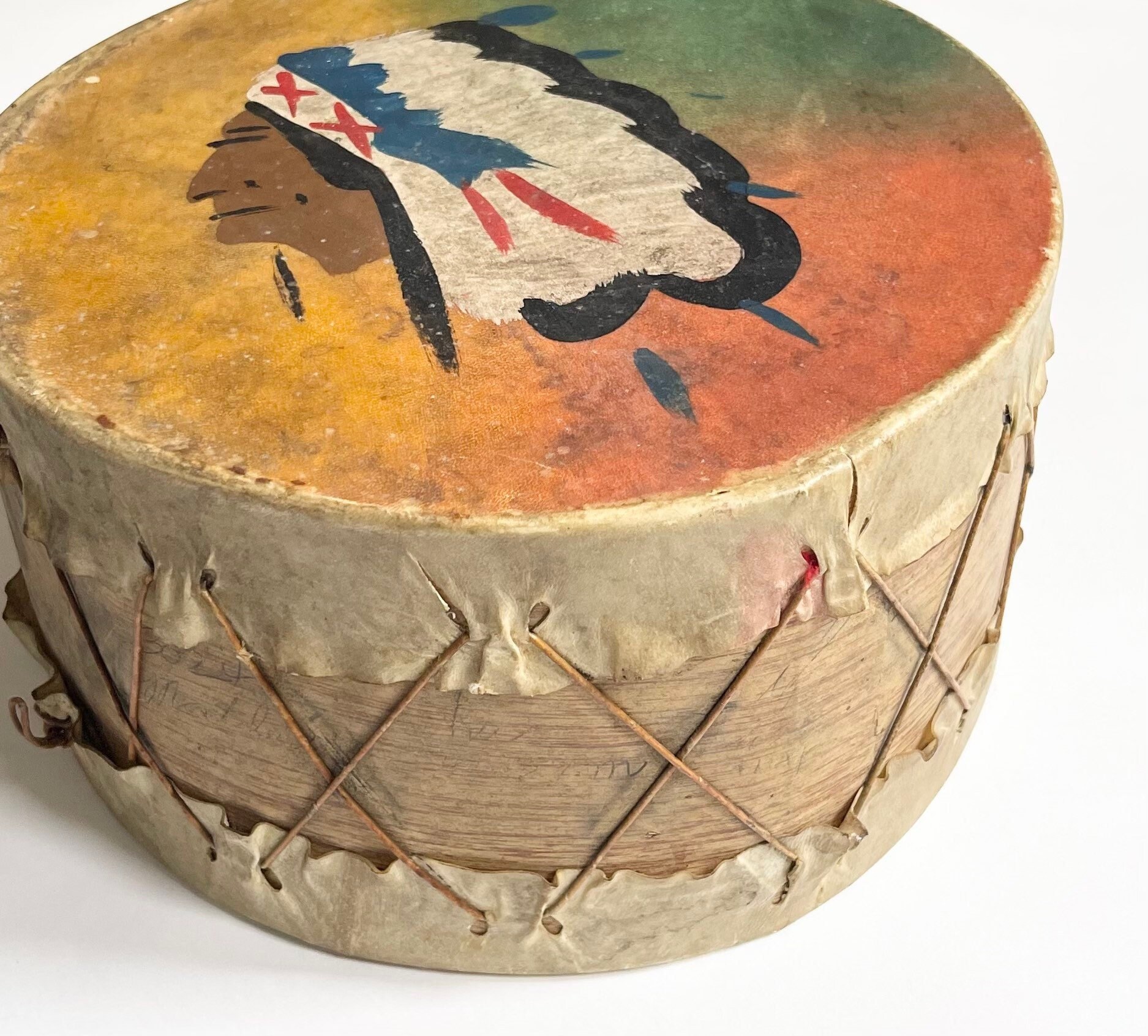 Native Trading Post Antique Trading Post Drum Vintage Fred Harvey Era Hand Painted Native ...