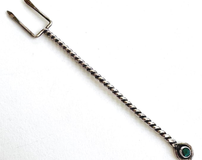 Navajo Turquoise Olive Hors d'Oeuvre Pick Fork Twisted Sterling Silver Fred Harvey Trading Post Era