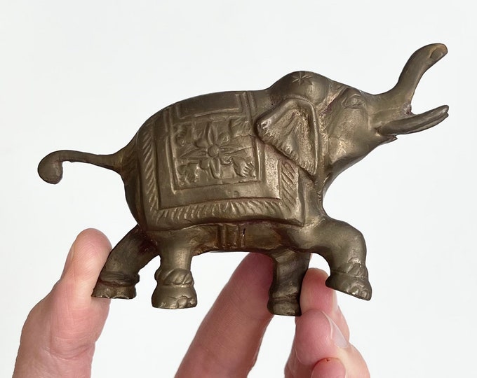 Small Brass Elephant Figurine Statuette Vintage Indian Brass Animal Boho Eclectic Ethnic Home