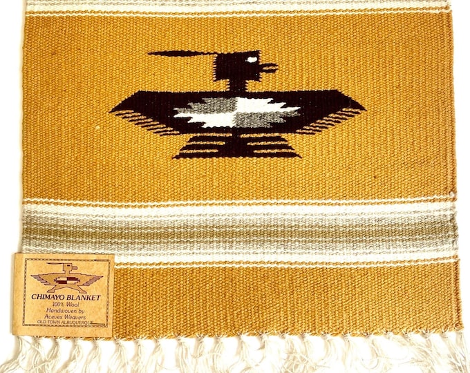Vintage Southwest Chimayo Weaving Mustard Yellow Thunderbird