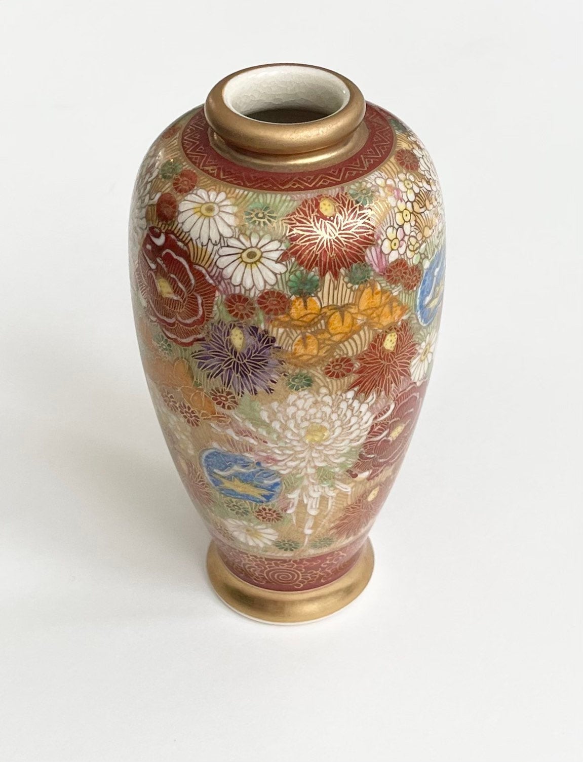 Vintage Chinese Vase Chinoiserie Marked at Base Intricately Hand Painted Floral Flower Botanical