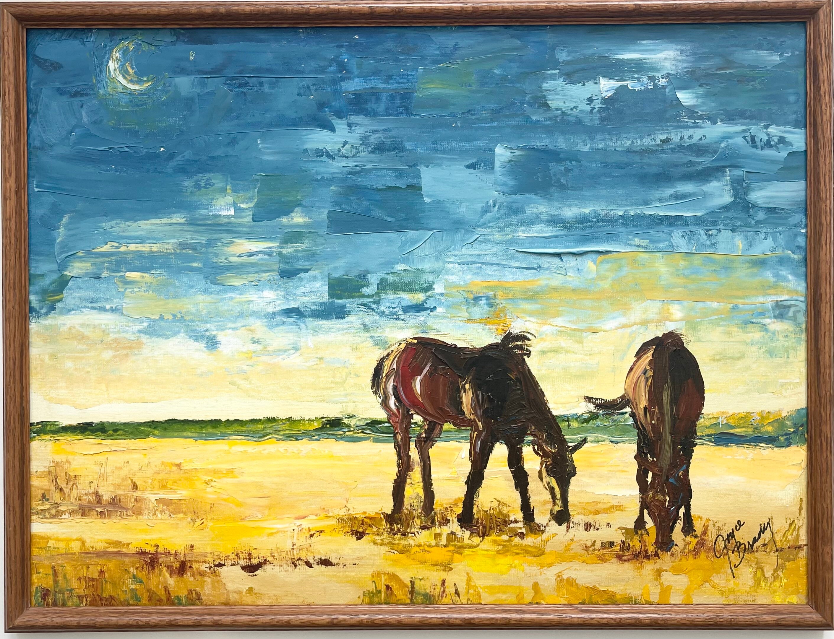 Western Horse Oil Painting Signed Vintage Original Wall Art Large Size