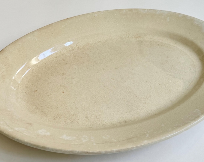 Vintage Bisque Ironstone China Platter W.H. & Co Tray Large Oval Serving Dish Plate Worn Farmhouse Kitchen Crackle Finish