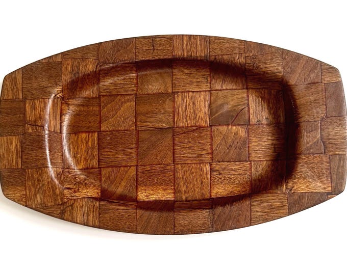 Vintage MCM Checkerboard Surfboard Wood Tray Mid Century Weavewood Minneapolis
