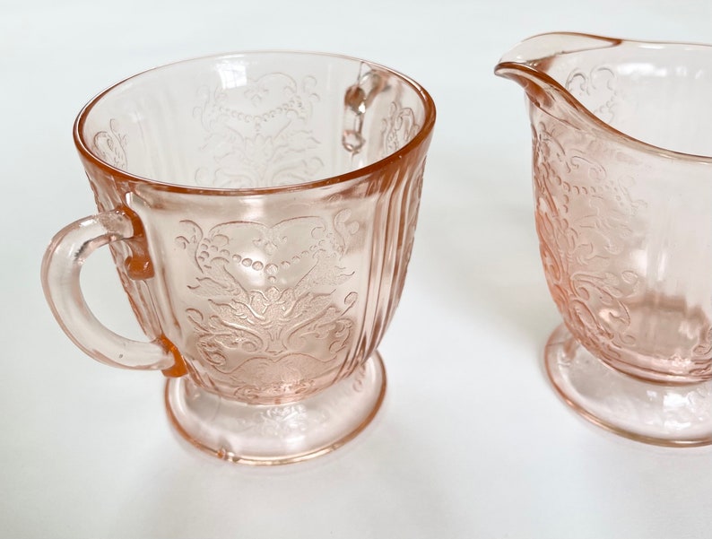 Pink Depression Glass Creamer Sugar Bowl Set Vintage Pressed Etsy