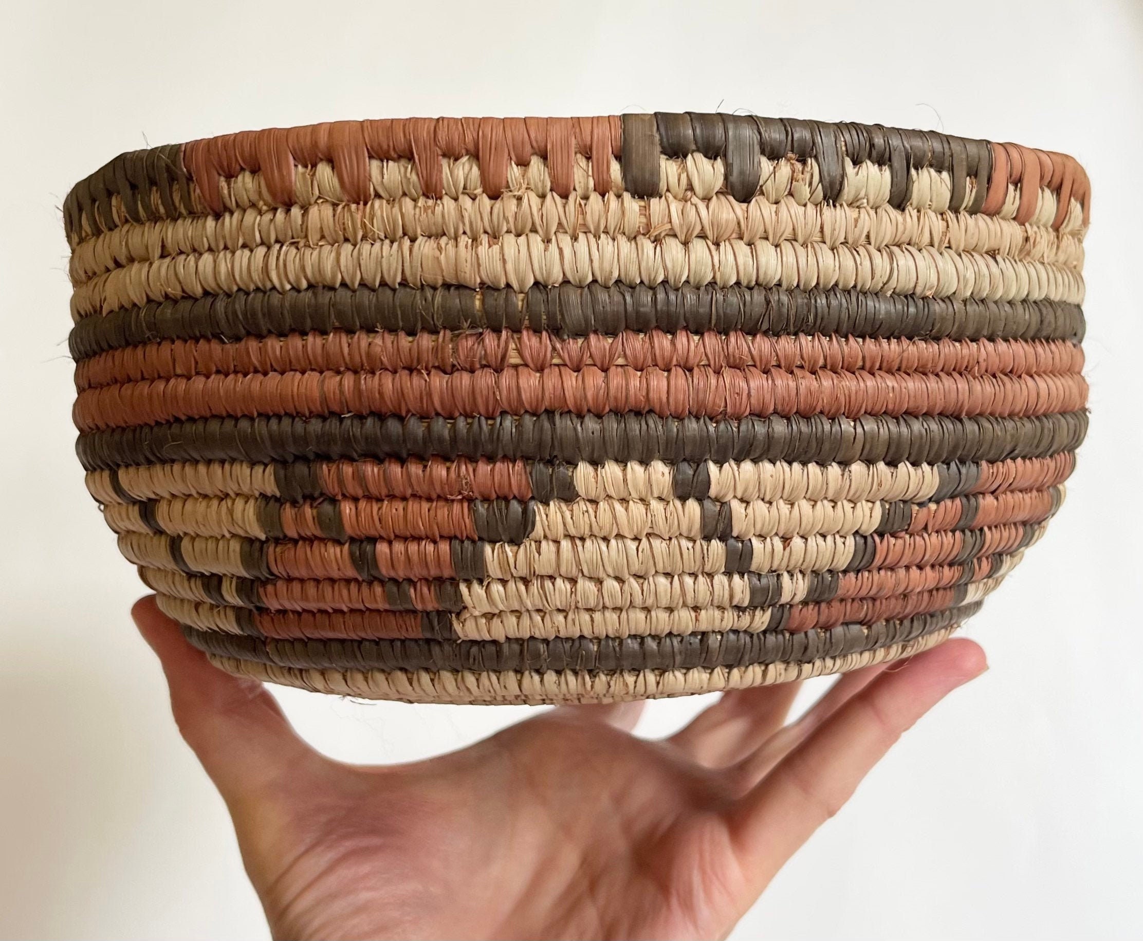 Handmade African Basket Bowl Vintage Faded Round Circle Woven African
