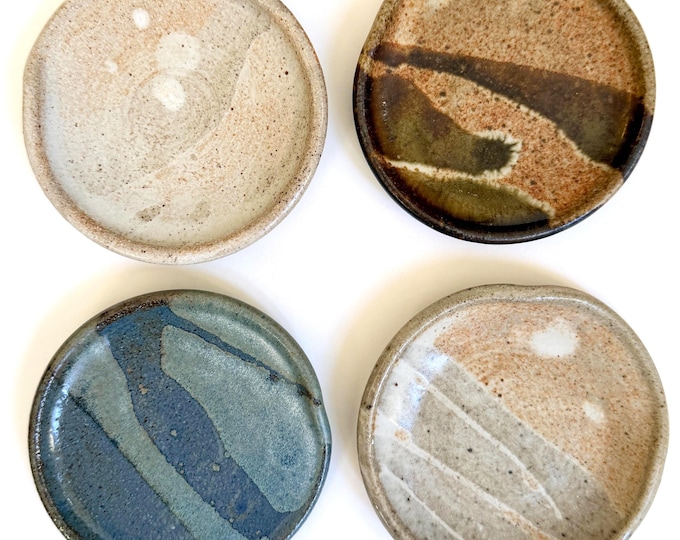 Vintage Studio Pottery Coaster Set of 4 Neutral Earth Tone Coasters