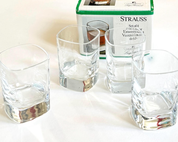 Vintage Italian Cordial Glass Set Luigi Bormioli for Strauss Set of 4 Shot Glasses in Original Box Made in Italy for Lazarus