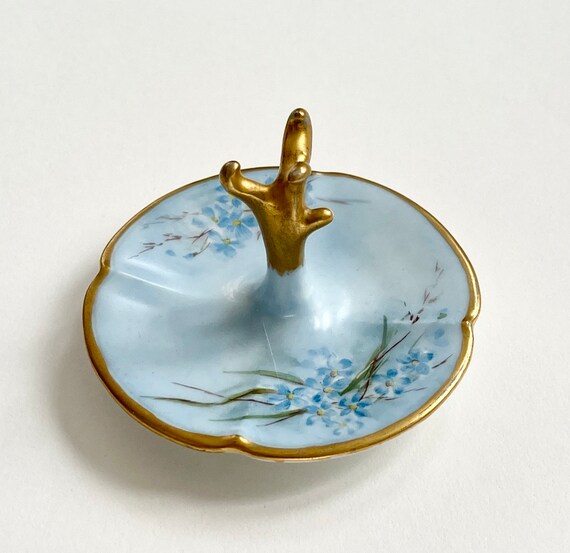 Blue Limoges Ring Tree Ring Dish Antique M&C Fran… - image 1