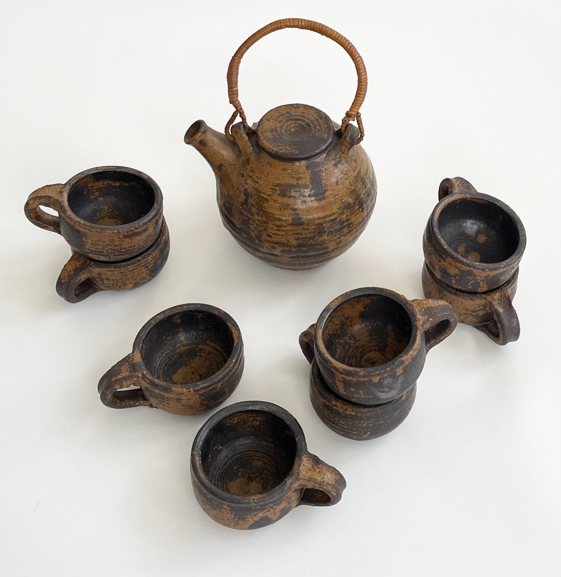 Handmade Pottery Tea Set Heavy Stoneware Studio Pottery Kiln Fired