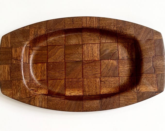 MCM Checkerboard Wood Tray Surfboard Shape Trinket Dish Vintage Minimalist Mid Century Weavewood Minneapolis Small Decorative Tray