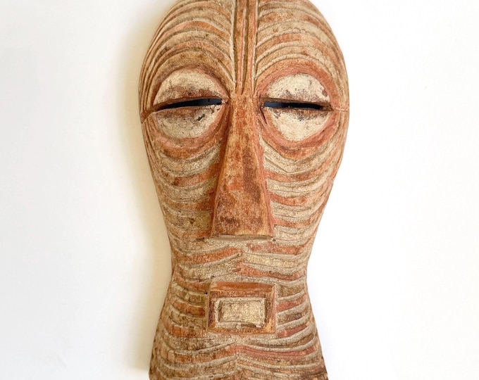 Vintage African Carved Wood Mask Indigenous Folk Art Wall Art Wall Hanging