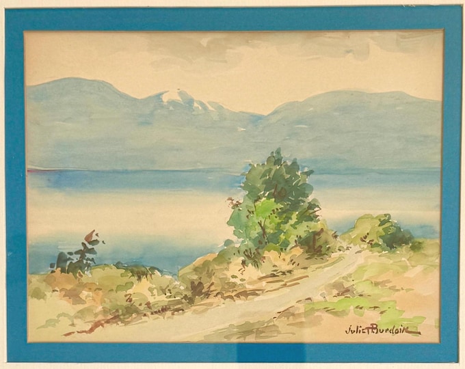 Juliet Burdoin Watercolor Painting Vintage Mountain & Ocean Landscape