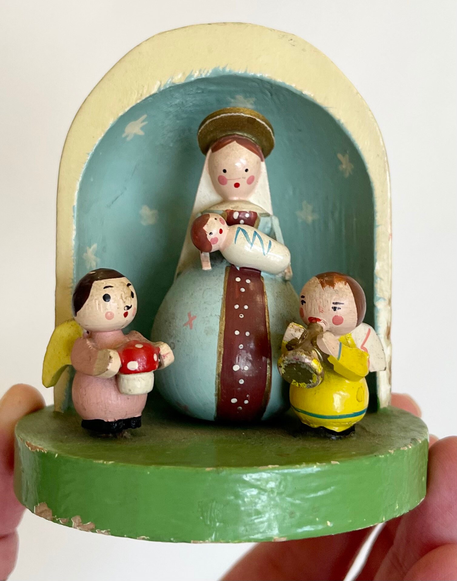 Folk Art Nativity Set Wooden Scene Diorama Retablo Handmade Wood Italy Italian Peru Peruvian