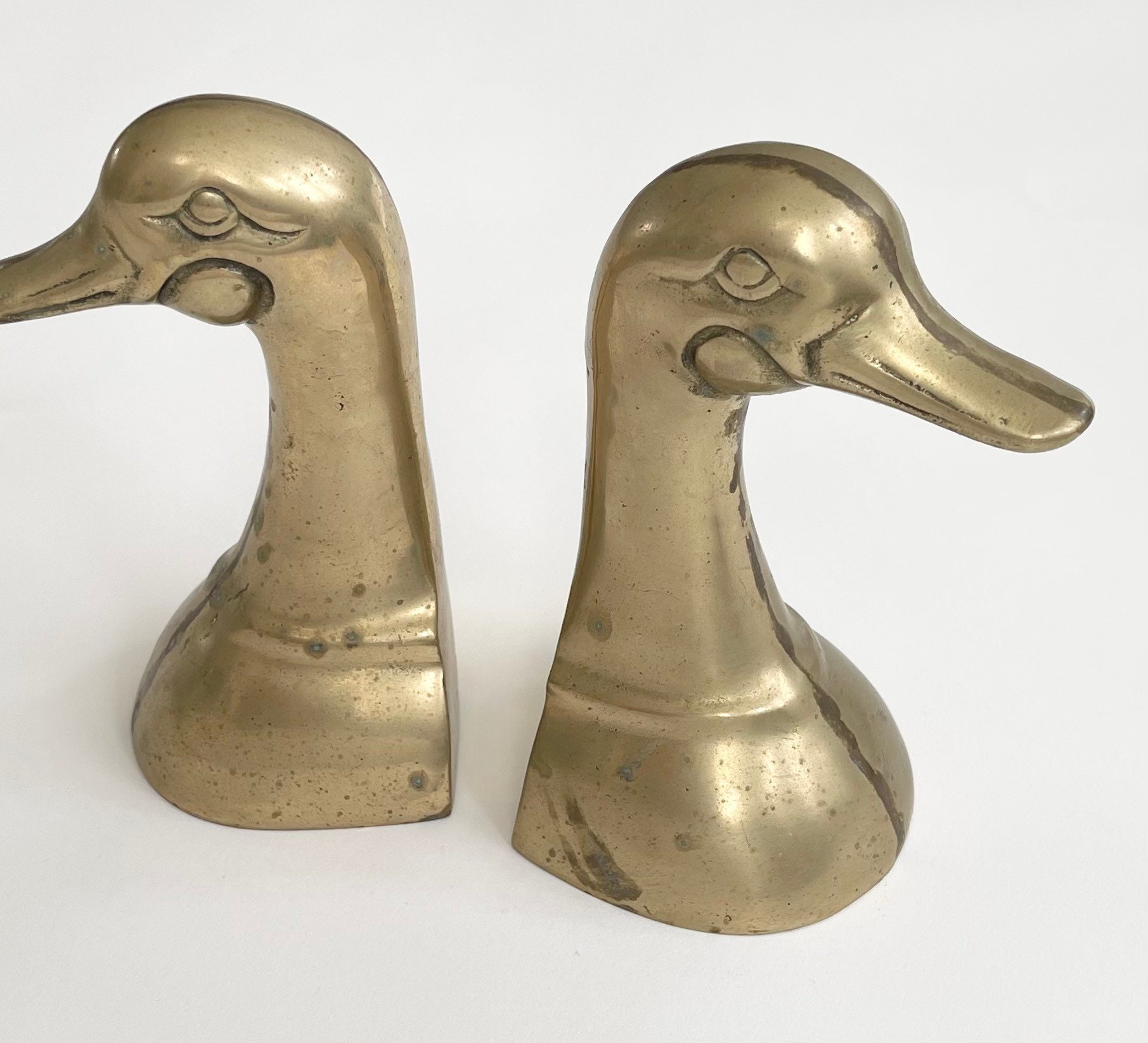 Brass Duck Head Bookends Vintage Office Library Decor Set Pair Lot of