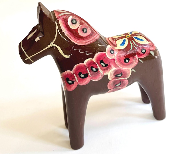 Vintage Swedish Dala Horse Figure Carving Claus O Anderson Hand Painted Wooden Folk Art Wooden Horse