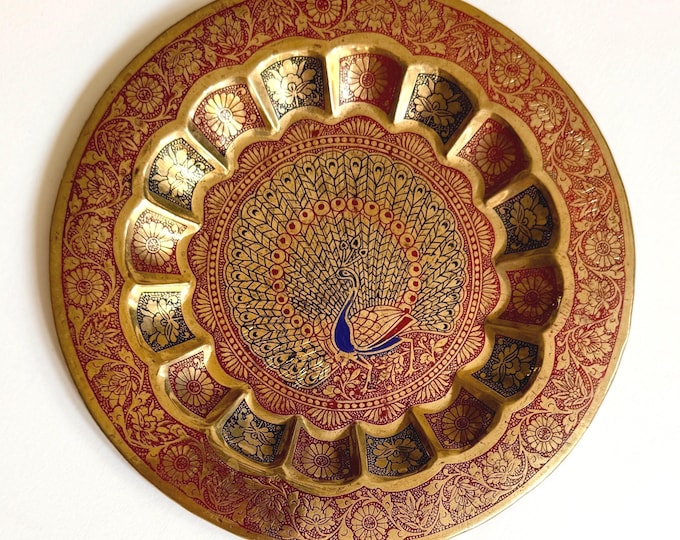 70s Brass Peacock Dish: Enamel Floral Trinket Ashtray - Boho Eclectic Decor